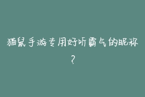 猫鼠手游专用好听霸气的昵称?