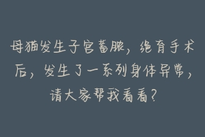 母猫发生子宫蓄脓,绝育手术后,发生了一系列身体异常,请大家帮我看看?