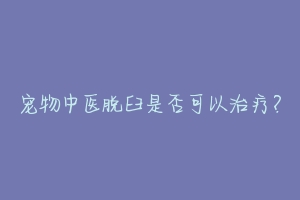 宠物中医脱臼是否可以治疗?