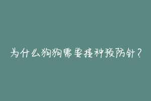 为什么狗狗需要接种预防针?