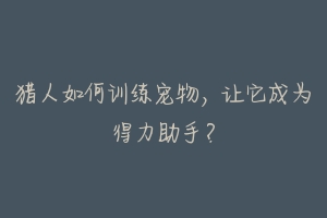 猎人如何训练宠物,让它成为得力助手?