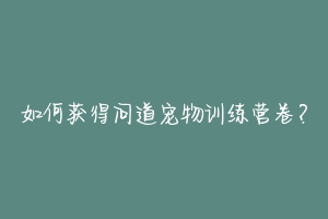 如何获得问道宠物训练营卷?