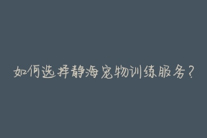 如何选择静海宠物训练服务?